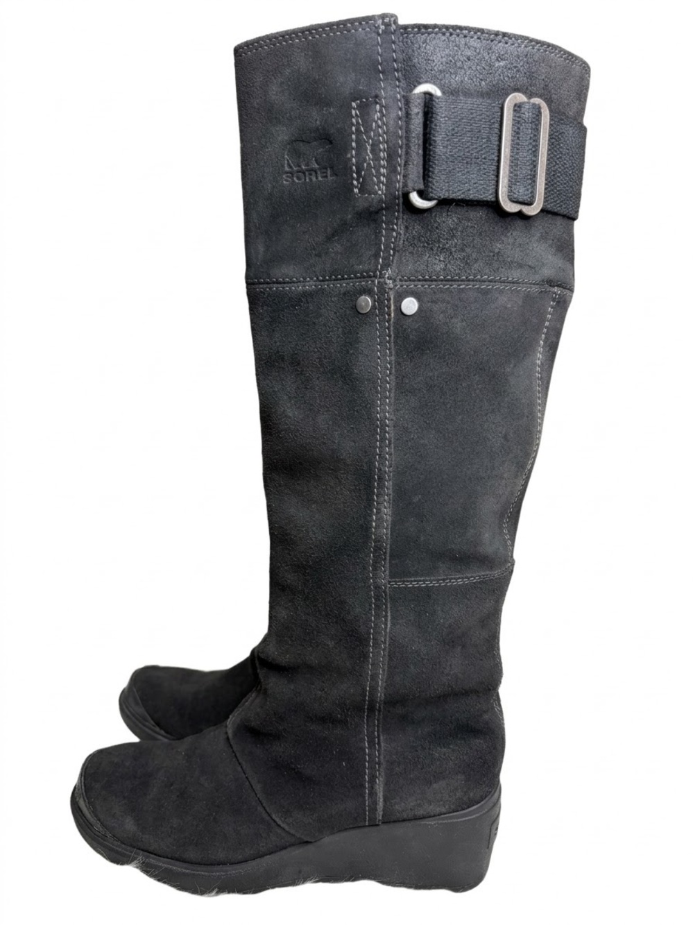 SOREL Black Suede Women's Tall Buckle Boot SIZE 6